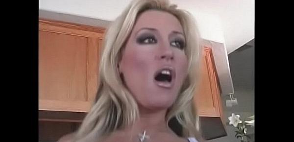  Very sexy blonde whore with amazing boobs Jill Kelly sucks and rides hard dick at the kitchen